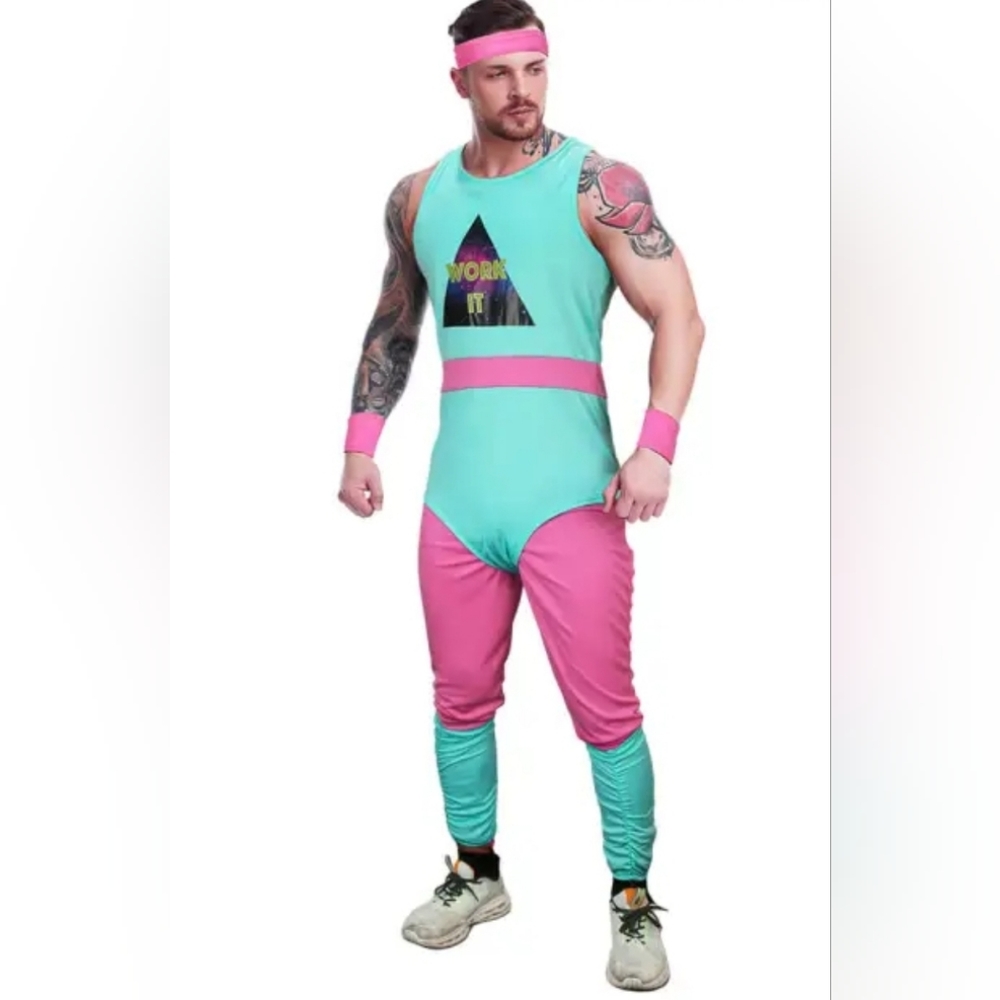 80s Exercise Fitness Costume Mens Gym Instructor Jumpsuit In Stock Takerlama SzM